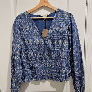 Anthropologie Forever That Girl Embroidered Smocked Waist Top